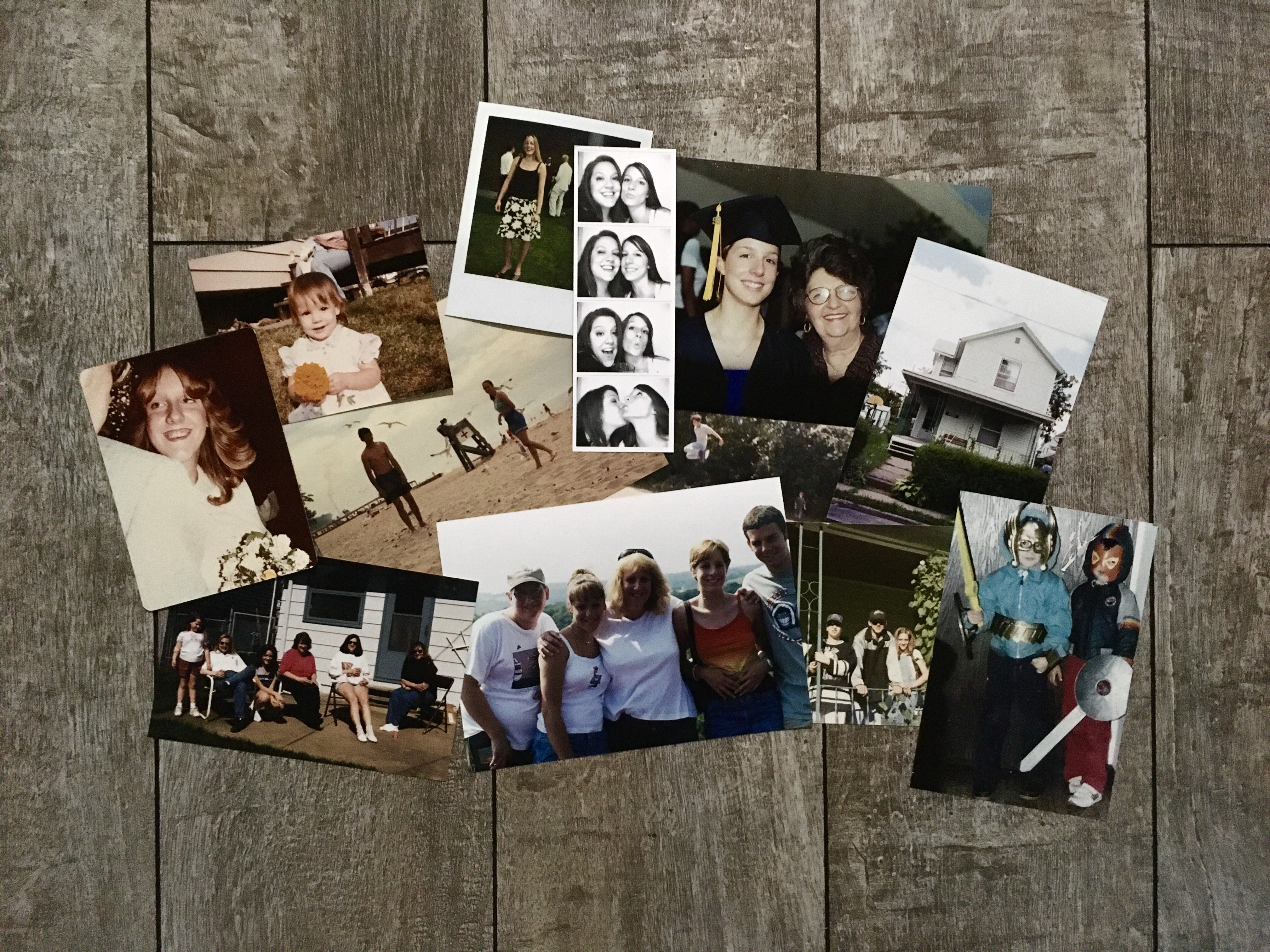 family photographs scattered