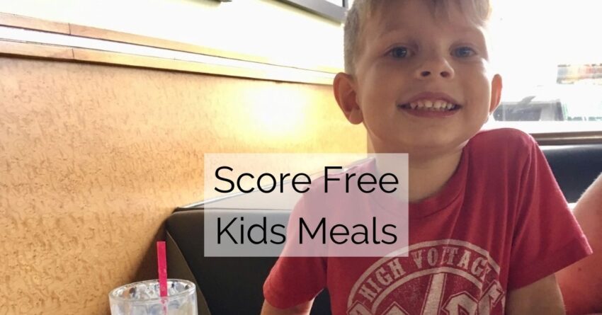 "score free kids meals" text on photo of smiling toddler boy at restaurant