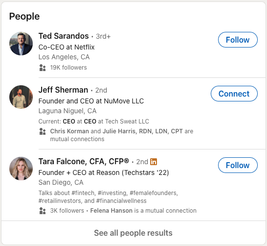 CEO LinkedIn search screenshot