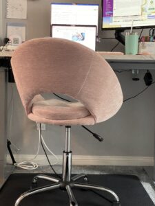 light pink velvet swivel rolling desk chair