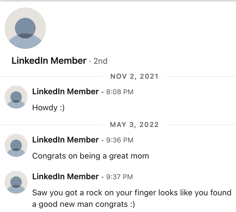 LinkedIn Member inappropriate messages screenshot