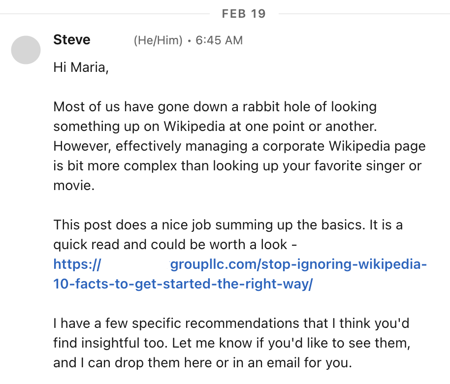 LinkedIn spam message 3 steve feb 19 screenshot