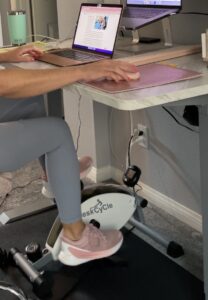 remote work setup desk cycle laptop