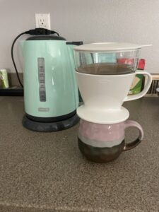 remote work setup pour over coffee wifi electric kettle