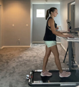 WFH office setup motorized standing desk and under desk treadmill