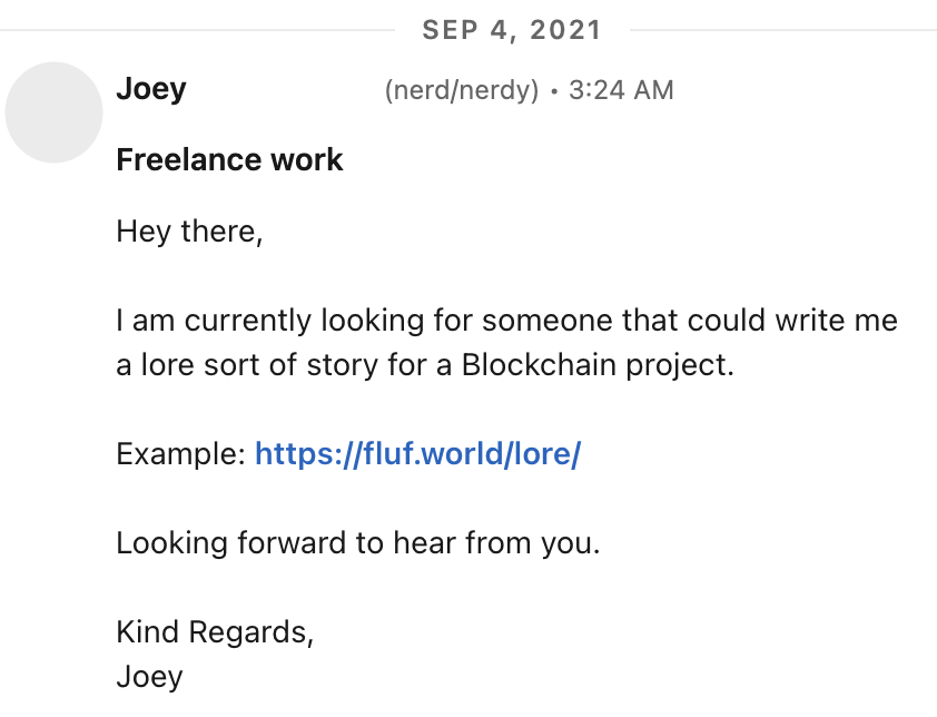 joey freelance work message linkedin screenshot